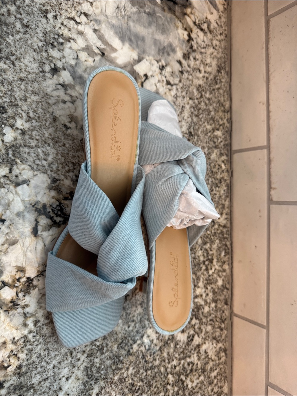 Splendid Blue Denim Knotted Slide Mules